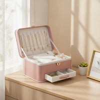 Jewelry Box Multi-Layer Jewelry Box with Mirror Large-Capacity Storage Case with Mirror for Bedside Table