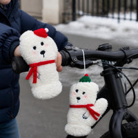 Women's Winter Lambswool Lined Warm Cartoon Plush Gloves with Neck Strap for Cycling
