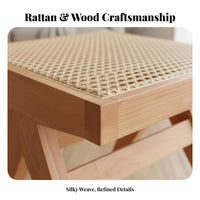 Handmade Weave Rattan Woven Bench Sturdy Construction Woven Seat Bench Breathable Design Cane Seat Stool Versatile Use for Interior Designers, Families, Homeowners, Living Room, Bedroom, Hallway, Kitchen