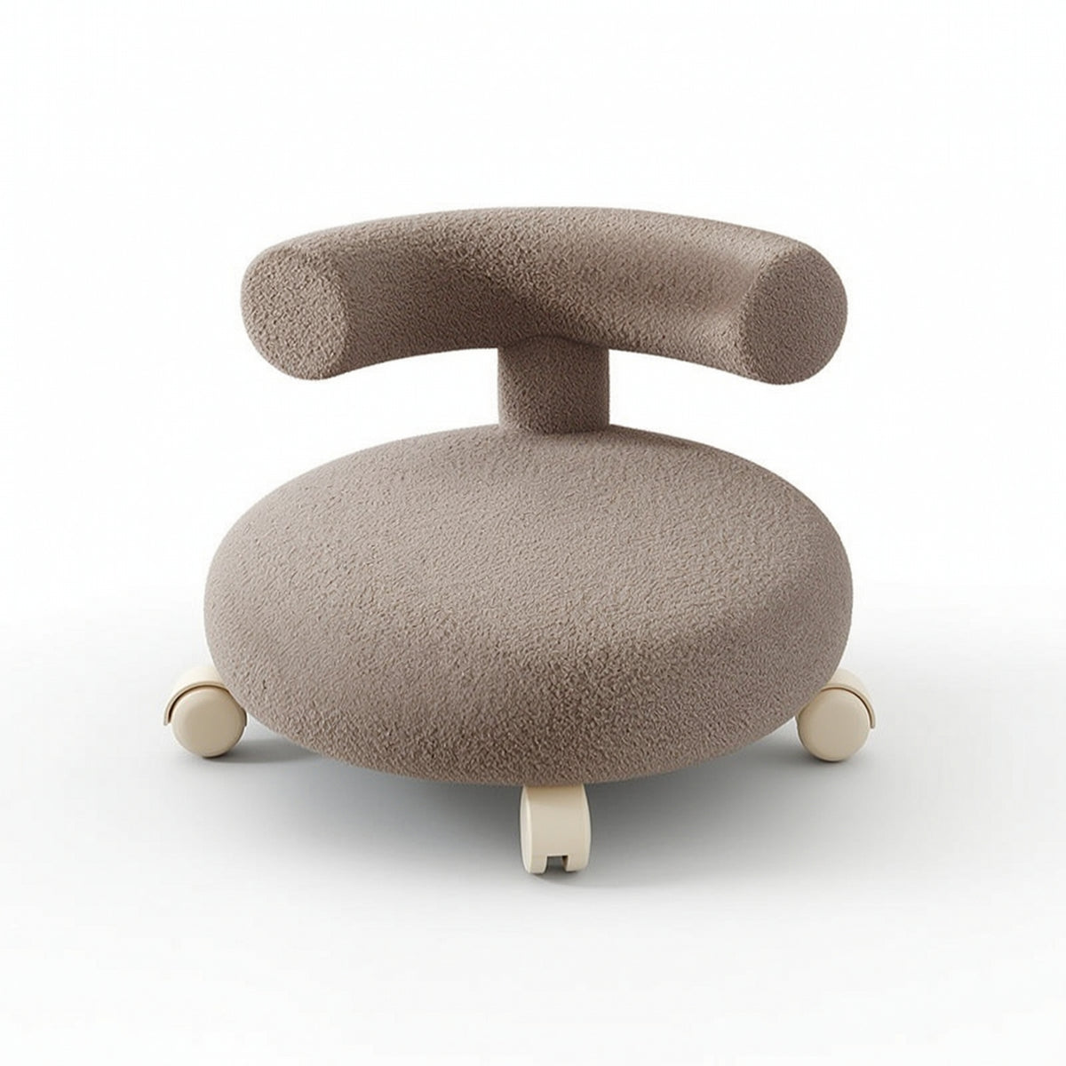 Boucle Stool with Wheels Upholstered Rolling Stool Mobile Ottoman for Kids, Bedroom