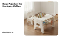 Rounded Corners Adjustable Kids Table and Chair Set Ergonomic Design Toddler Study Desk with Storage Material Multifunctional Play Table Set Stable Load-Bearing for Toddlers, Preschoolers, Parents, Playroom, Bedroom, Nursery, Classroom