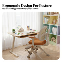 Automatic Back Support Height Adjustable Learning Chair Non-Slip Footrest Adjustable Kids Desk Chair Removable Cushion for Primary School Students, Studying, Home, Bedroom, Playroom