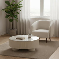 2 Pieces Creamy Aesthetic Round tuck-awaying Table Set Light Luxury design Drum Coffee Table Set Minimalist Design Household Furniture High-Low Combination for Apartment Dwellers, Interior Designers, Living Room, Small Spaces, Lounge Area, Home Office