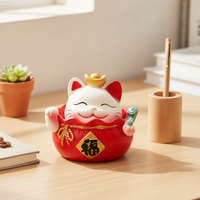 Lucky Cat Pen Holder Ornament for Desk & Home Decor