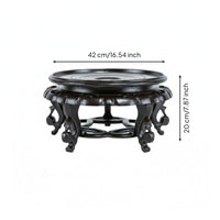 Solid Wood Look Wooden Pedestal Stand Carved Design Round Display Base Oriental Design Round Wooden Stool Stand Polished Finish for Living Room, Office