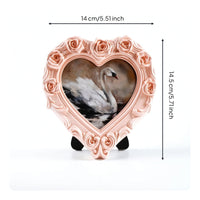 Ornate Heart-Shaped Picture Frame Rose-Relief Picture Frame with Easel Stand Vintage-Style Tabletop for Anniversary, Wedding