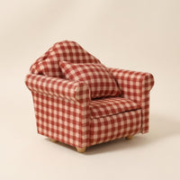 Padded Armrests 1:12 Dollhouse Sofa Wood and Textile Checkered Upholstered Sofa Cushioned Dollhouse Couch Rounded Back