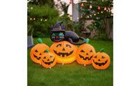 Inflatable Black Cat and Pumpkin Cute Inflatable Cat with Pumpkins Outdoor Halloween Decoration Bright for Lawn