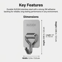 Stainless Steel Adhesive Hooks 5 Pack, Heavy Duty Utility Hooks for Kitchen Wall, Towel Hooks for Shower Tile, No Drill Wall Hooks for Homeowners