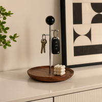Luxury Wood Key Holder Catchall Tray, Desktop Key Organizer with Hooks, Valet Tray for Entryway Table, Small Item Organizer