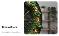 Non-Ticking Green Foliage Wall Clock Silent Movement Foliage Design Clock Battery Powered for Gamers, Living Room, Bedroom, Kitchen