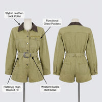 Stylish Denim Jumpsuit for Women, Casual Ladies with High Waist and Single Breasted Front, Outdoor Workwear for Plus Size