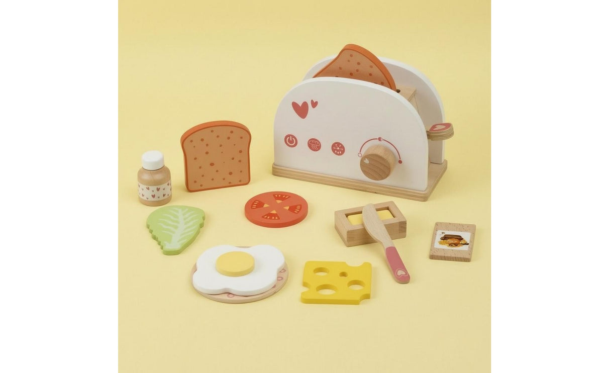 Wooden Pretend Breakfast Appliance Printed Symbols Toy Breakfast Set Smooth Painted Wooden Toy