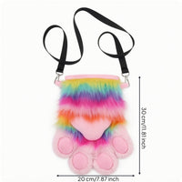 Crossbody Bag Paw-Shaped Shoulder Bag Soft Pile Purse for Teens, Cosplayers