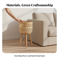 Nordic Design Woven Basket Planter with Stand Floor-Standing Woven Planter with Legs Natural Texture Flower Pot Holder Boho Aesthetic for Plant Lovers, Interior Decorators, Homeowners, Living Room, Balcony, Entryway, Bedroom