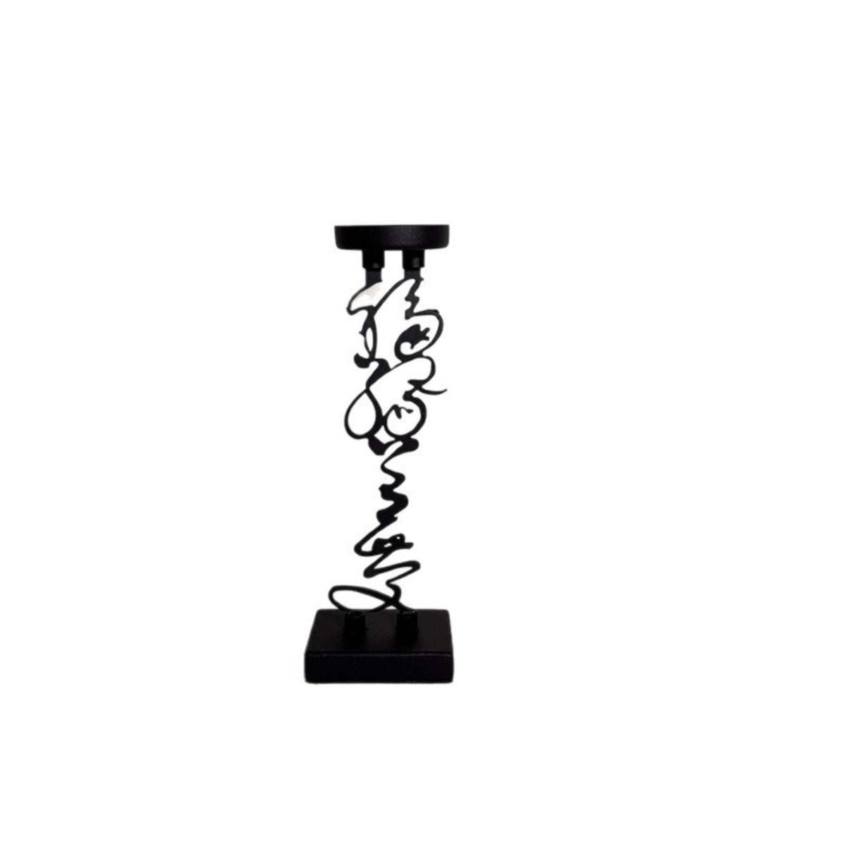Candle Holder with Square Base Black Metal Candle Holder Candlestick Holders Abstract Candlestick Stands Calligraphic
