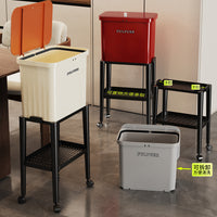 Kitchen Trash Can with Lid, Tall Large Capacity, No-Bend, Double-Layer, Mobile, Multifunctional Japanese Style Storage Rack