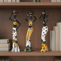 3 Pieces African Woman Statue Set Decorative Piece Hand Painted Resin Doll Set Gift Idea African Woman Statue for Desktop