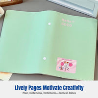 Refillable Notebook, PU Leather A6 Binder, Student Journal, Olive, Cute, Colorful Pages