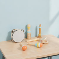 6 Pieces Children's Percussion Set Natural Wooden Musical Instrument Set Toddler Percussion Instrument Kit Early Learning