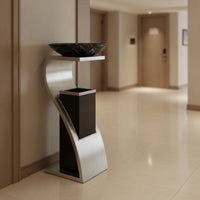 Stainless Steel Standing Trash Bin Commercial Trash Bin with Two-in-onePurpose Indoor for Hotels, Businesses, Corridor, Lobby, Elevator Entrance, Ash Area