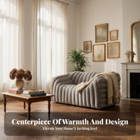 French Retro design Upholstered Settee Designer Look Lowsilhouette Straight Sofa Soft Textured Fabric Living Room Seating Supportive paddinging for Homeowners, Apartment Dwellers, Office Managers, Lounge Area, Reception Hall, Small Spaces, Bedroom