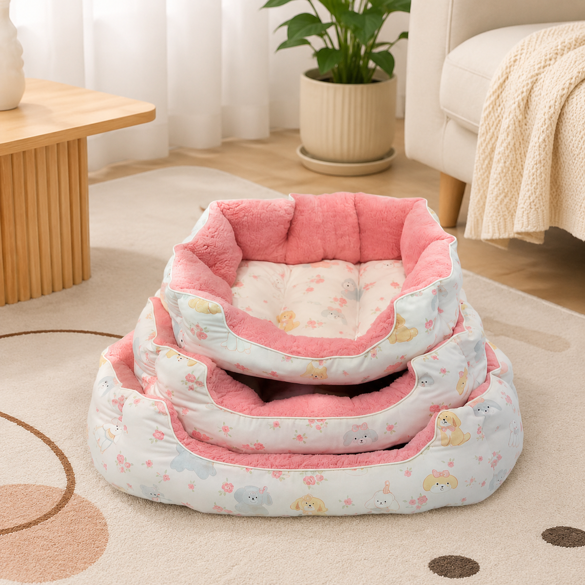 Pet bed set of 3, fluffy pillow for small to large pets, pet basket sofa 50-60cm, cuddly