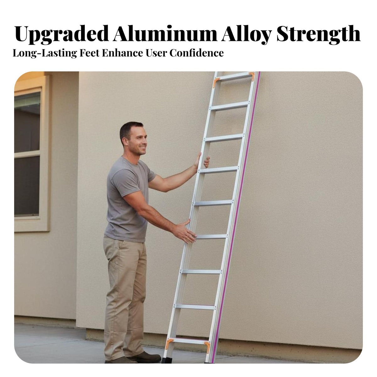Aluminum Alloy Straight Ladder Widened Steps Single Section Ladder Reinforced Frame Climbing Equipment for Homeowners, Home, Warehouse, Trailer Access