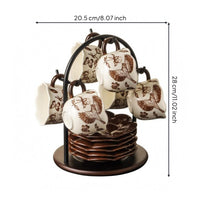 Coffee Cup and Saucer Set Flower-Shaped Cup and Saucer Set Porcelain Finish Ceramic Coffee Cups