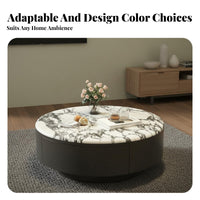 2 Pieces Italian Light Luxury Design Nesting Table Set Marble-Patterned Top Round Nesting Pair with Storage Modern Minimalist Design Living Room Centerpiece Multi-Functional for Small Apartment Dwellers, Homeowners, Families, Lounge Area, Office, Bedroom