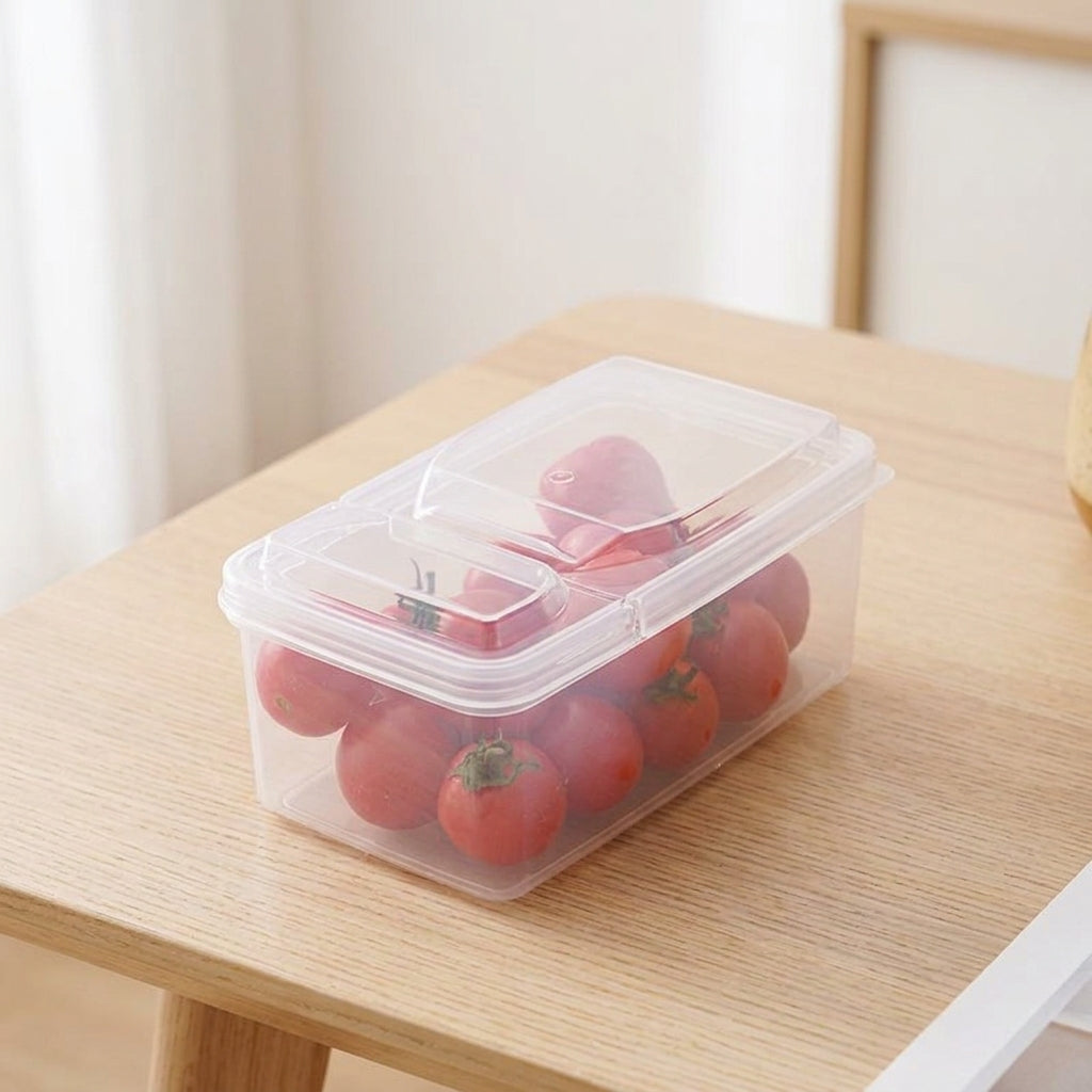 Portable Fruit Lunch Box for Students, Transparent Divided Food Container with Lid for Picnics and Fresh-keeping