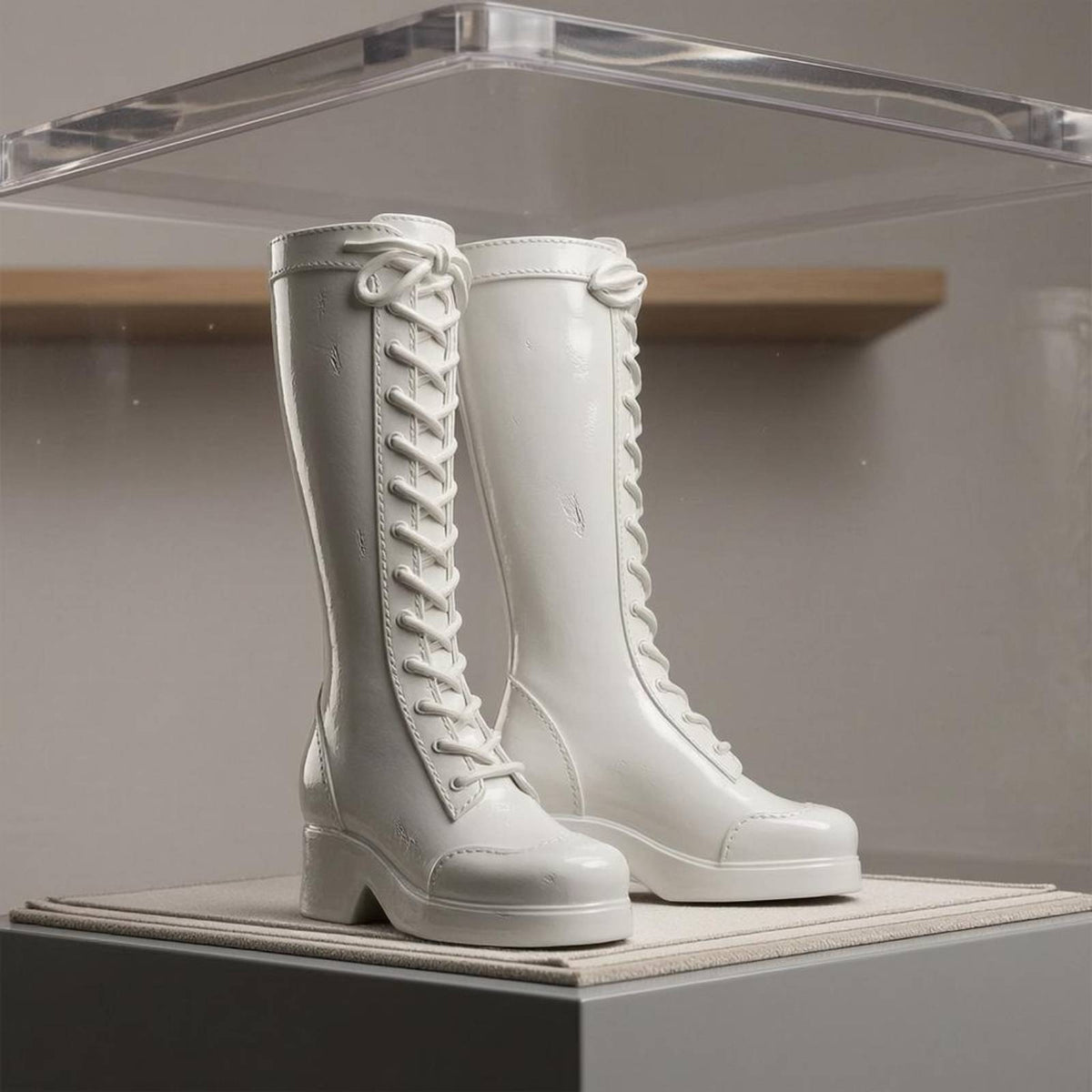 High laces up Boots Smooth Shaft Block Heel Boots Side Seam Detail Figure Accessory