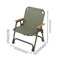 Quilted Kermit Chair Low-Height Folding Chair with Wooden Armrests Stable Furniture Sturdy for Fishing