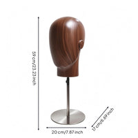 Hairpiece Display Mannequin Metal Base Hat Display Mannequin Wood-Grain Finish
