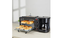 3-in-1 Breakfast Machine Non-Stick 3-in-1 Breakfast Station Toaster Oven with Coffee Maker Easy-to-Use Appliance Simple Controls