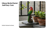 Resin Parrot on Branch Statue Highly Detailed Resin Parrot Figurine Lively Colors Realistic Bird Sculpture for Balcony, Patio, Yard
