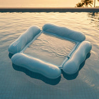 Dotted Pattern Mesh Seat Lounger Square Shape Floating Lounger Light Blue Recreation Gear Portable