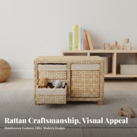 Pastoral design Woven Basket Drawer Cabinet Removable Baskets Woven Basket Drawer Stand Rustic Design Household Storage Multi-Purpose for Apartment Dwellers, Homeowners, Kids' Room, Bedroom, Entryway, Hallway