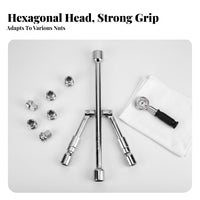 Portable Folding Cross Wrench Easy Storage 4 Way Folding Lug Wrench Carbon Steel for Roadside Emergency, Travel