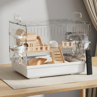 Large Hamster Cage with Wire Mesh Top, Luxury House Shape Design, Clear Acrylic Viewing for Syrian or Dwarf Pets, Easy Clean Deep Bedding Tray