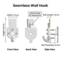 Heavy Duty Seamless Wall Hooks Solid ABS Picture Hooks, No Nails Photo for Wall Hanging, Invisible for Homeowners, 3 Load Capacity