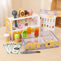Wooden Ice Cream Play Set Young Ones' Dessert Shop Playset Colorful for Young Children, Preschoolers, Playroom, Daycare, Classroom