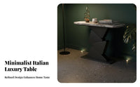 Narrow Profile Entryway Display Table Sintered Stone Top Sculptural Pedestal Console Modern Design Home Furniture Heat-Resistant for Interior Designers, Decorators, Art Lovers, Foyer, Small Areas, Living Room, Behind Sofa