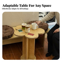 Minimalist Design Pedestal Side Table Natural Wood Look Petal-Shaped Side Table Compact Household Furniture Versatile for Apartment Dwellers, Interior Designers, Living Room, Bedroom, Small Areas, Entryway