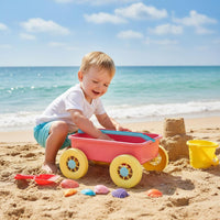Safe Wheat Straw Beach Wagon Long-Lasting Sand Pull Cart Portable Rolling Toy Cart Spacious for Toddlers