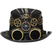 Brass-Tone Gears Steampunk Top Hat Wide Brim Victorian Steampunk Hat Decorative Band Costume Accessory Structured Crown for Stage Performance, Theater