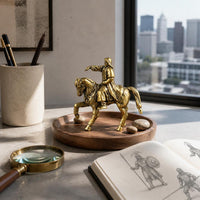Brass Genghis Khan Miniature Figurine on Horseback for Micro Landscape Decor