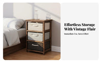 Narrow Bedside Storage Cabinet with Woven Baskets Solid Wood Frame Drawer Space Saving Nightstand for Bedroom, Living Room, Hallway