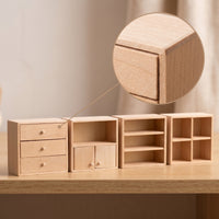 4 Pieces 1:12 Scale Dollhouse Cabinet with Drawers Unfinished Miniature Cabinet DIY Miniature Shelving Paintable for Crafters, Hobbyists, Collectors