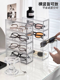 Multi-Grid Acrylic Eyeglass Storage Box with Drawer, Resin, Solid Color